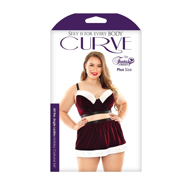 All the Jingle Ladies Costume Set; Long Line Bra, Garter Skirt, and Pant - Royal Sins