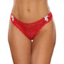 Allure Kisses & Bows Lace Front Thong with Lace Ups and Mini Bow Details Red O/S - Royal Sins