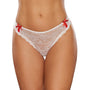 Allure Kisses & Bows Lace Front Thong with Lace Ups and Mini Bow Details White O/S - Royal Sins