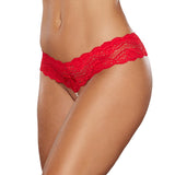 Allure Lip Sync Lace Band Thong with Front - to - Back Pearl String Red O/S - Royal Sins