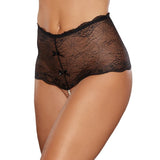 Allure Passion & Pearl High - Waisted Lace Thong with Pearl String Black O/S - Royal Sins