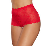 Allure Passion & Pearl High - Waisted Lace Thong with Pearl String Red O/S - Royal Sins