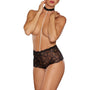 Allure Posh & Spicey High - Waisted Lace Thong with Pearl String and Collar Black O/S - Royal Sins