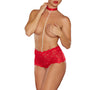 Allure Posh & Spicey High - Waisted Lace Thong with Pearl String and Collar Red O/S - Royal Sins