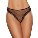 Allure The Secret Sheer Mesh Polka Dot Thong with Lace and Cutout Back Black O/S - Royal Sins