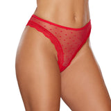 Allure The Secret Sheer Mesh Polka Dot Thong with Lace and Cutout Back Red O/S - Royal Sins