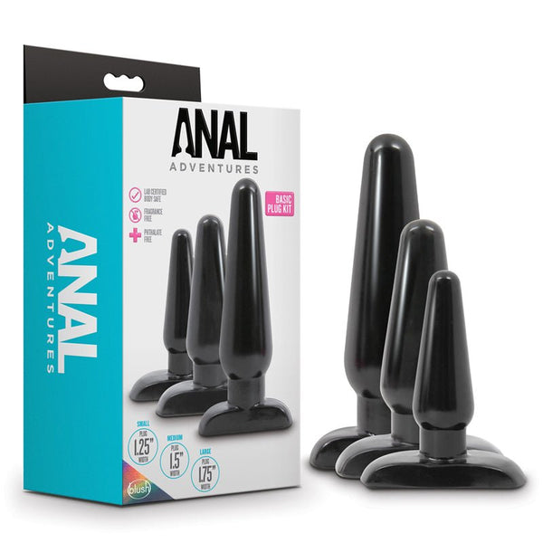 Anal Adventures 3 - Piece Basic Plug Kit Black - Royal Sins