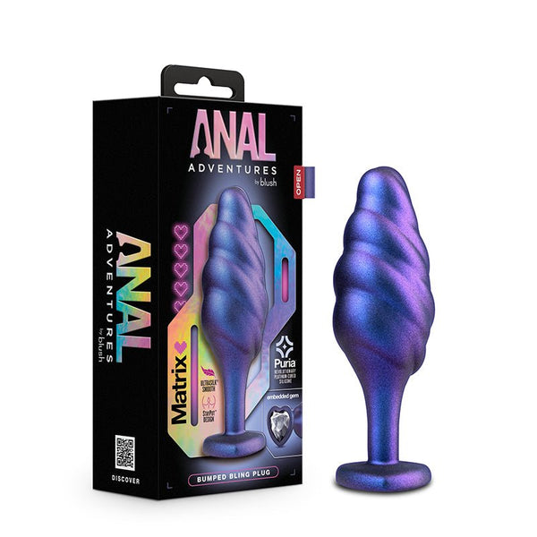 Anal Adventures Matrix Silicone Bumped Bling Plug Sapphire - Royal Sins