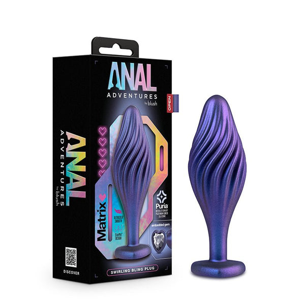 Anal Adventures Matrix Silicone Swirling Bling Plug Sapphire - Royal Sins