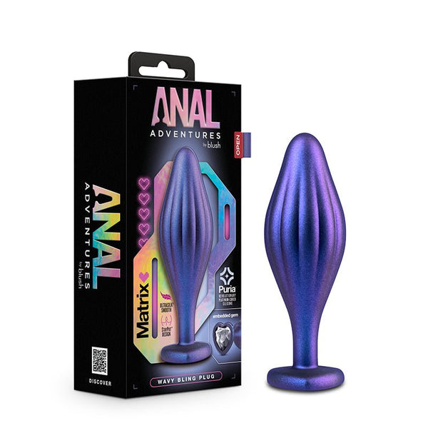 Anal Adventures Matrix Silicone Wavy Bling Plug Sapphire - Royal Sins