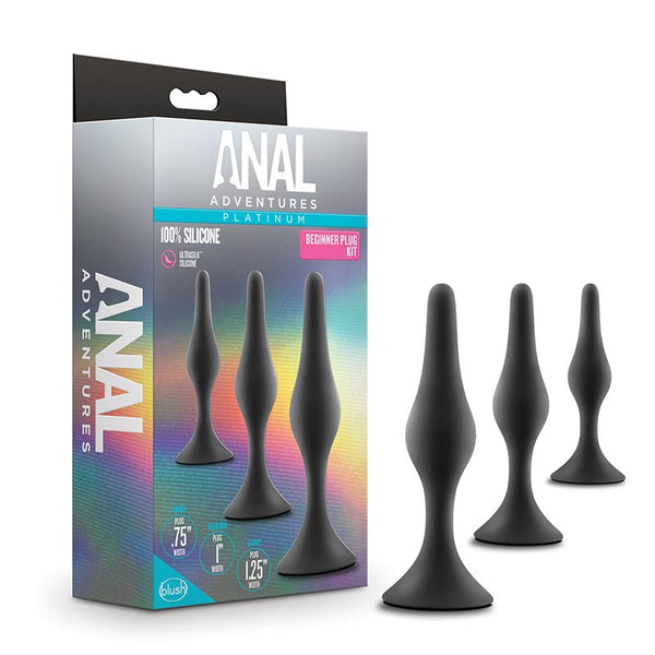 Anal Adventures Platinum Silicone 3 - Piece Beginner Plug Kit Black - Royal Sins