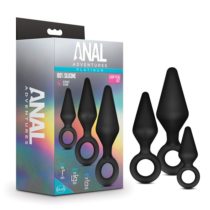 Anal Adventures Platinum Silicone 3 - Piece Loop Plug Kit Black - Royal Sins
