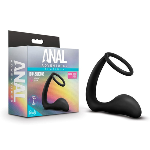Anal Adventures Platinum Silicone Cock Ring Plug Black - Royal Sins