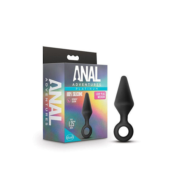 Anal Adventures Platinum Silicone Loop Plug Medium Black - Royal Sins