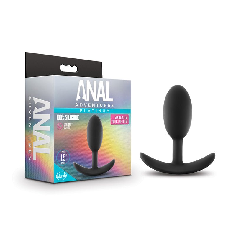 Anal Adventures Platinum Silicone Weighted Vibra Slim Plug Medium Black - Royal Sins
