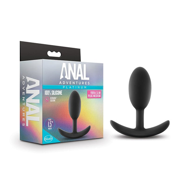 Anal Adventures Platinum Silicone Weighted Vibra Slim Plug Medium Black - Royal Sins