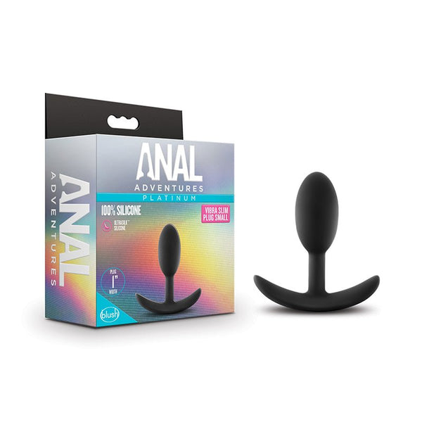 Anal Adventures Platinum Silicone Weighted Vibra Slim Plug Small Black - Royal Sins