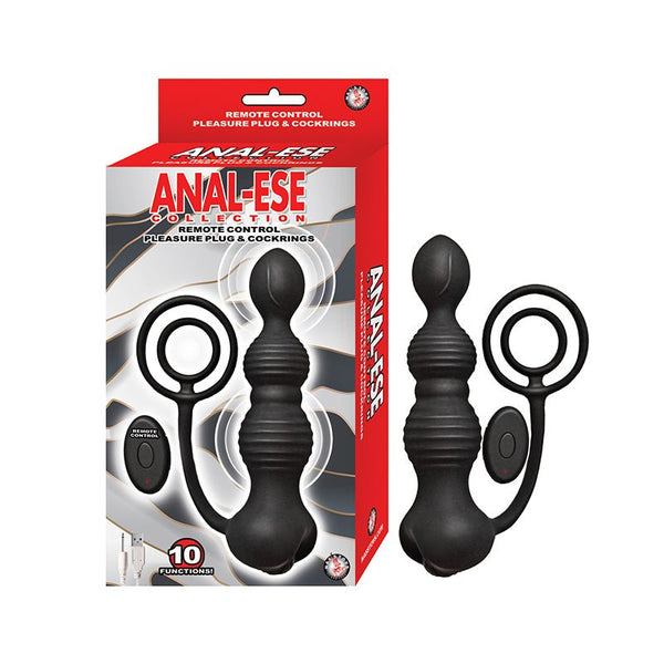 Anal - Ese Remote Control Pleasure Plug & Cockrings - Black - Royal Sins