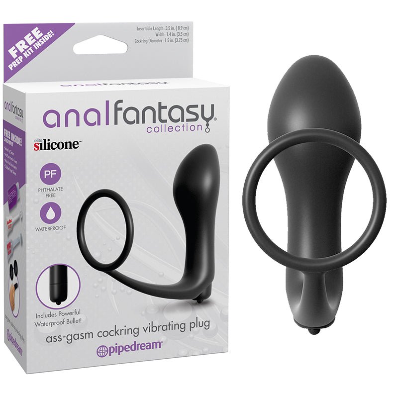 Anal Fantasy Collection Silicone Ass - Gasm Vibrating Cockring & Plug Black - Royal Sins