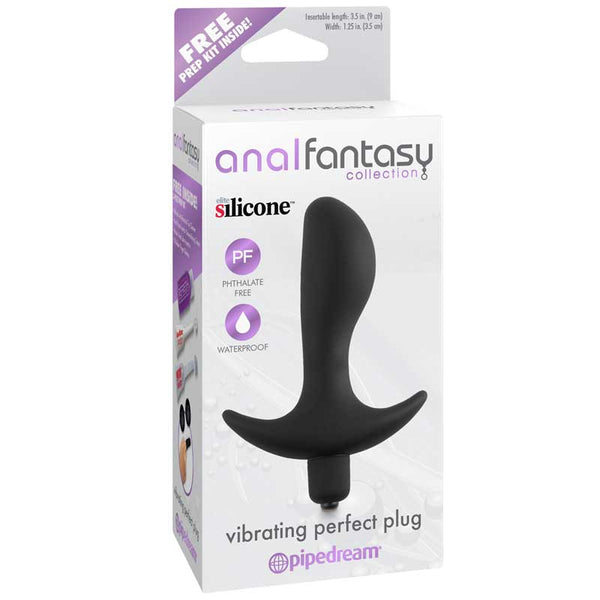 Anal Fantasy Collection Silicone Vibrating Perfect Plug Black - Royal Sins