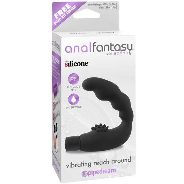 Anal Fantasy Collection Silicone Vibrating Reach Around Prostate Massager Black - Royal Sins