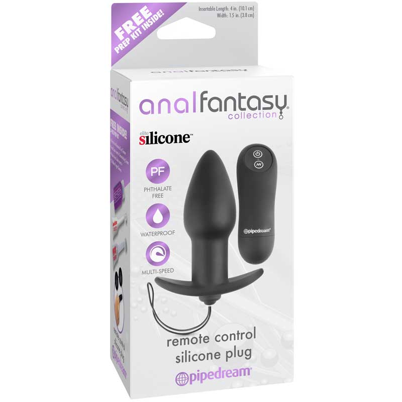 Anal Fantasy Collection Vibrating Remote Control Silicone Plug Black - Royal Sins