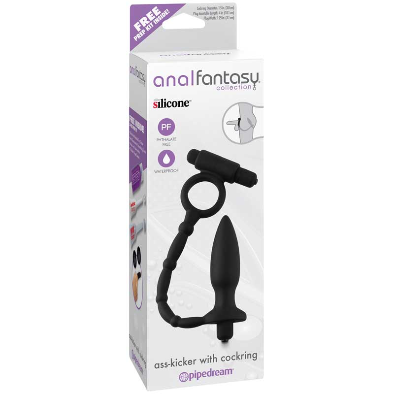 Anal Fantasy Collection Vibrating Silicone Ass - Kicker With Cockring Black - Royal Sins