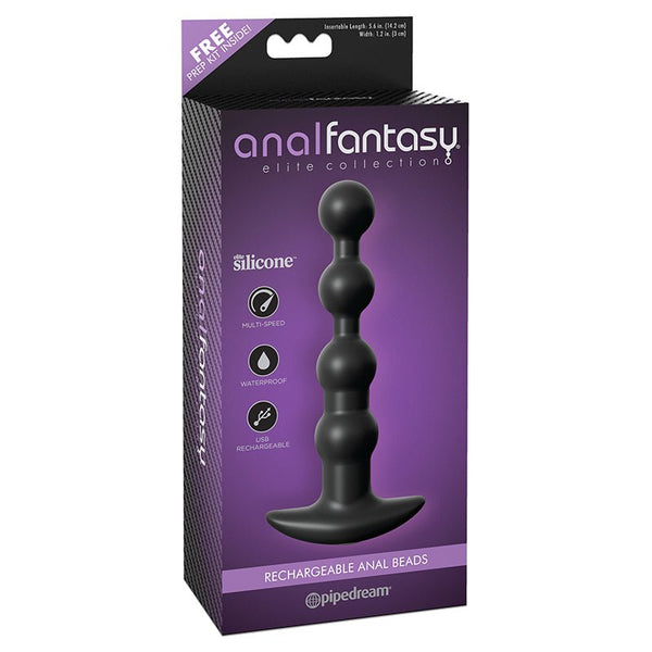 Anal Fantasy Elite Collection Rechargeable Anal Beads Silicone Plug Black - Royal Sins
