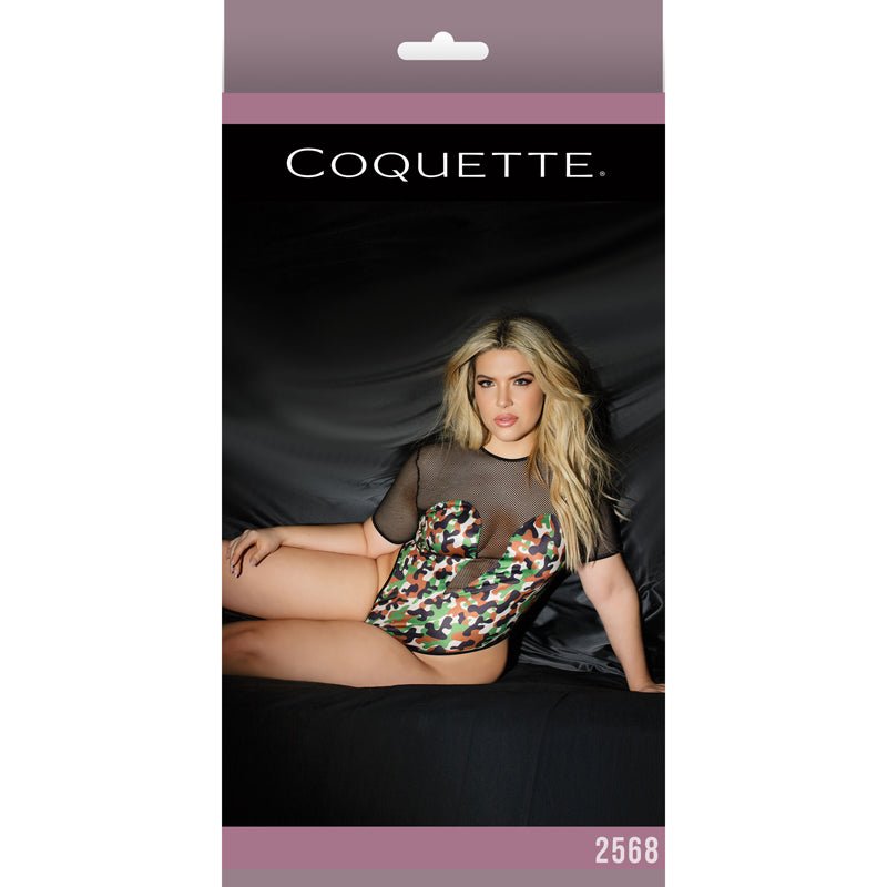 Army Girl Short Sleeve Fishnet Crotchless Teddy Camouflage/Black XL Packaging Box - Royal Sins