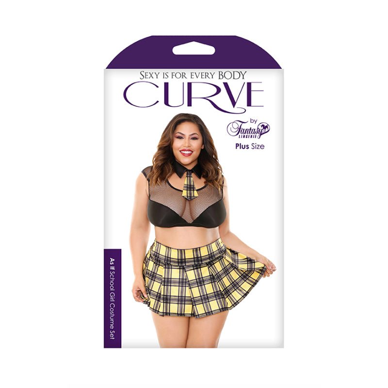 As If School Girl Costume Set; Schoolgirl; Tie Choker, Crop Top, Skirt, and Panty 1x/2x - Royal Sins