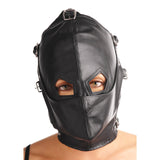 Asylum Leather Hood with Removable Blindfold and Muzzle - ML - Royal Sins