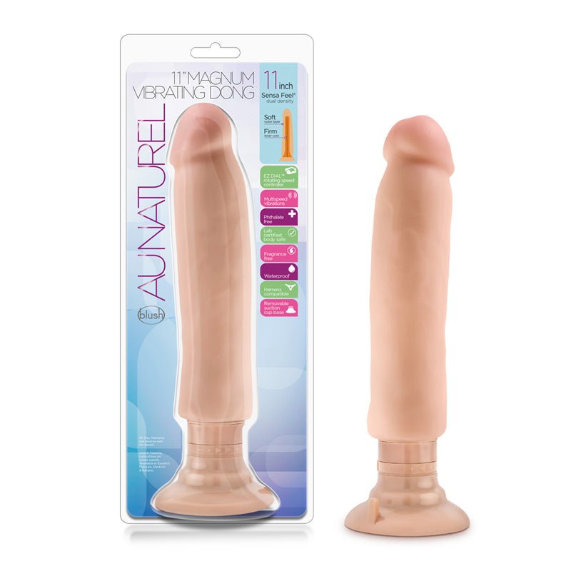 Au Naturel 11 in. Magnum Vibrating Dong Dual Density Dildo Beige - Royal Sins