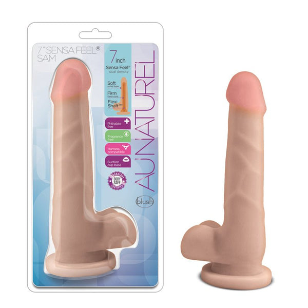 Au Naturel 7 in. Sam Posable Dual Density Dildo with Balls Beige - Royal Sins