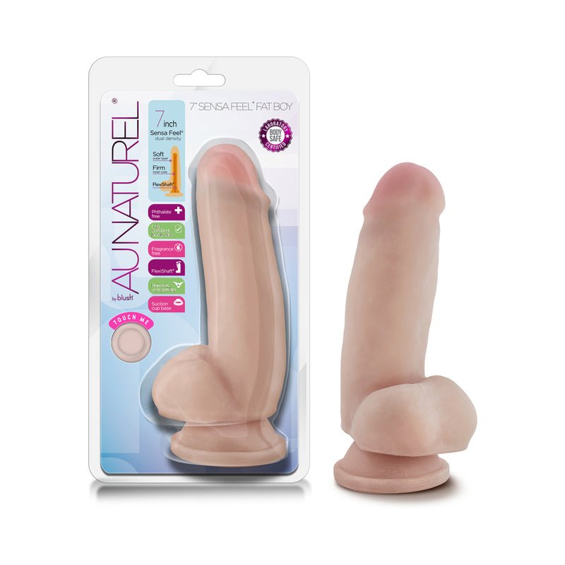 Au Naturel 7 in. Sensa Feel Fat Boy Posable Dual Density Dildo Beige - Royal Sins