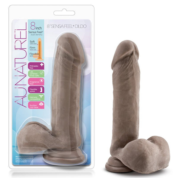 Au Naturel 8 in. Posable Dual Density Dildo with Balls Brown - Royal Sins