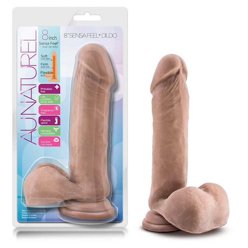 Au Naturel 8 in. Posable Dual Density Dildo with Balls Tan - Royal Sins
