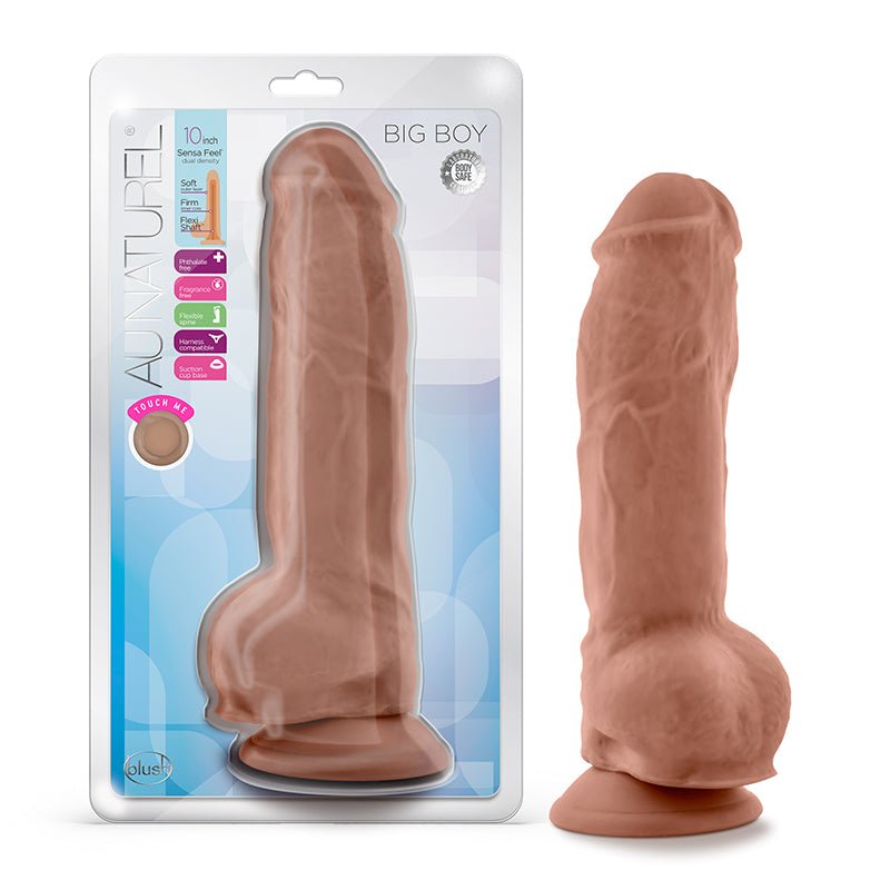 Au Naturel Big Boy 10 in. Posable Dual Density Dildo with Balls Tan - Royal Sins