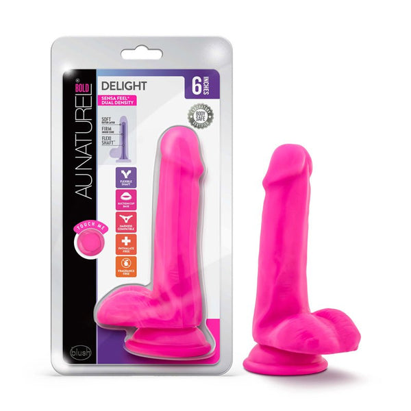Au Naturel Bold Delight 6 in. Posable Dual Density Dildo with Balls Pink - Royal Sins