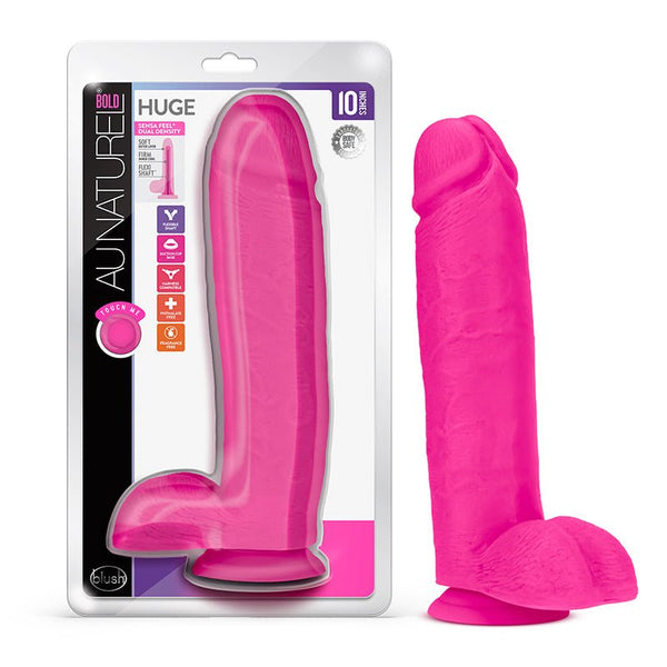 Au Naturel Bold Huge 10 in. Posable Dual Density Dildo with Balls Pink - Royal Sins