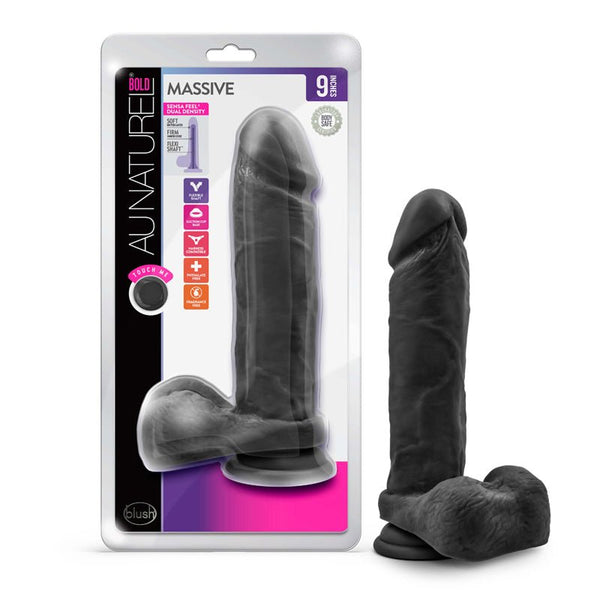 Au Naturel Bold Massive 9 in. Posable Dual Density Dildo with Balls Black - Royal Sins