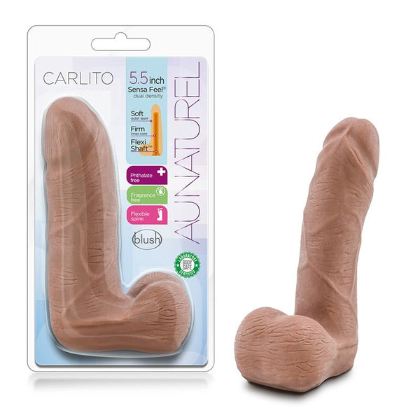 Au Naturel Carlito 5 in. Posable Dual Density Dildo with Balls Tan - Royal Sins