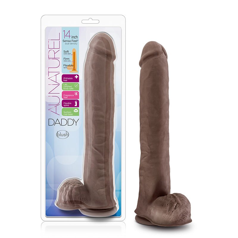 Au Naturel Daddy 14 in. Posable Dual Density Dildo with Balls Brown - Royal Sins