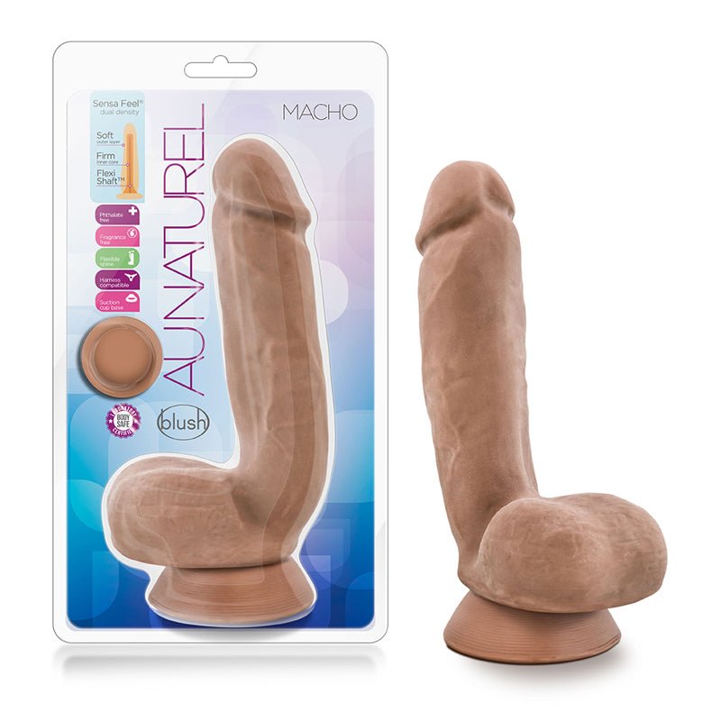 Au Naturel Macho 8.5 in. Posable Dual Density Dildo with Balls Tan - Royal Sins
