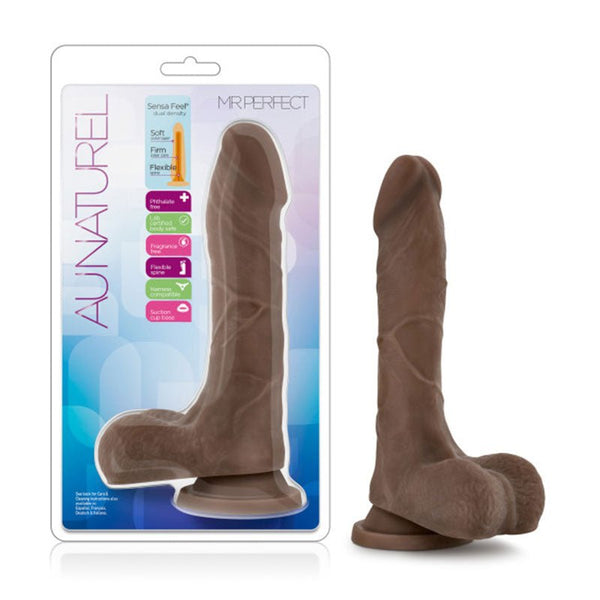 Au Naturel Mister Perfect 8.5 in. Posable Dual Density Dildo with Balls Brown - Royal Sins