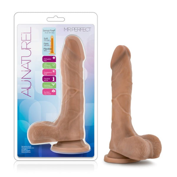 Au Naturel Mister Perfect 8.5 in. Posable Dual Density Dildo with Balls Tan - Royal Sins