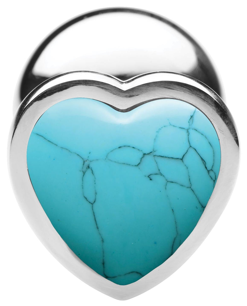 Authentic Turquoise Gemstone Heart Anal Plug - Small - Royal Sins