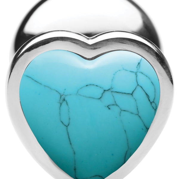 Authentic Turquoise Gemstone Heart Anal Plug - Small - Royal Sins