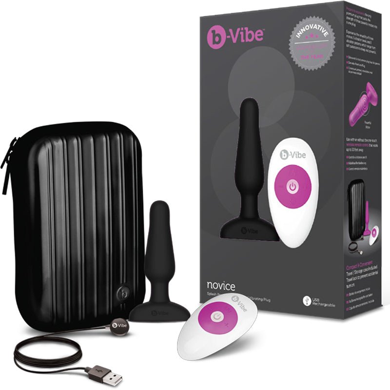 b - Vibe Novice Rechargeable Remote - Controlled Vibrating Silicone Anal Plug Black - Royal Sins