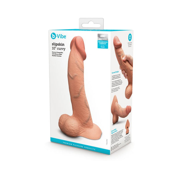 b - Vibe Slipskin Realistic Silicone Dildo 10 in. Curved Mocha - Royal Sins