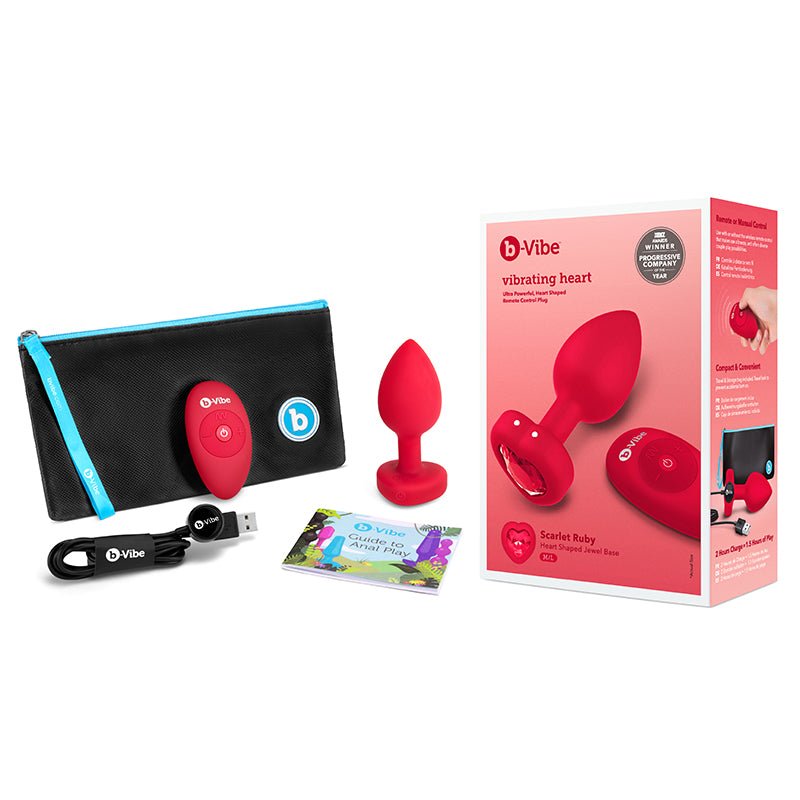 b - Vibe Vibrating Heart Anal Plug with Heart - Shaped Jewel Base M/L Red - Royal Sins